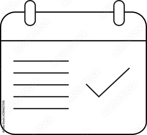 Minimalist calendar icon with checkmark, black line art planner vector, schedule organizer symbol for business productivity