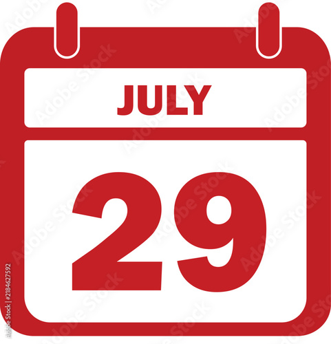 July 29 calendar icon vector, red flat date symbol for planning. Minimalist July 29th daily organizer page for scheduling and events.