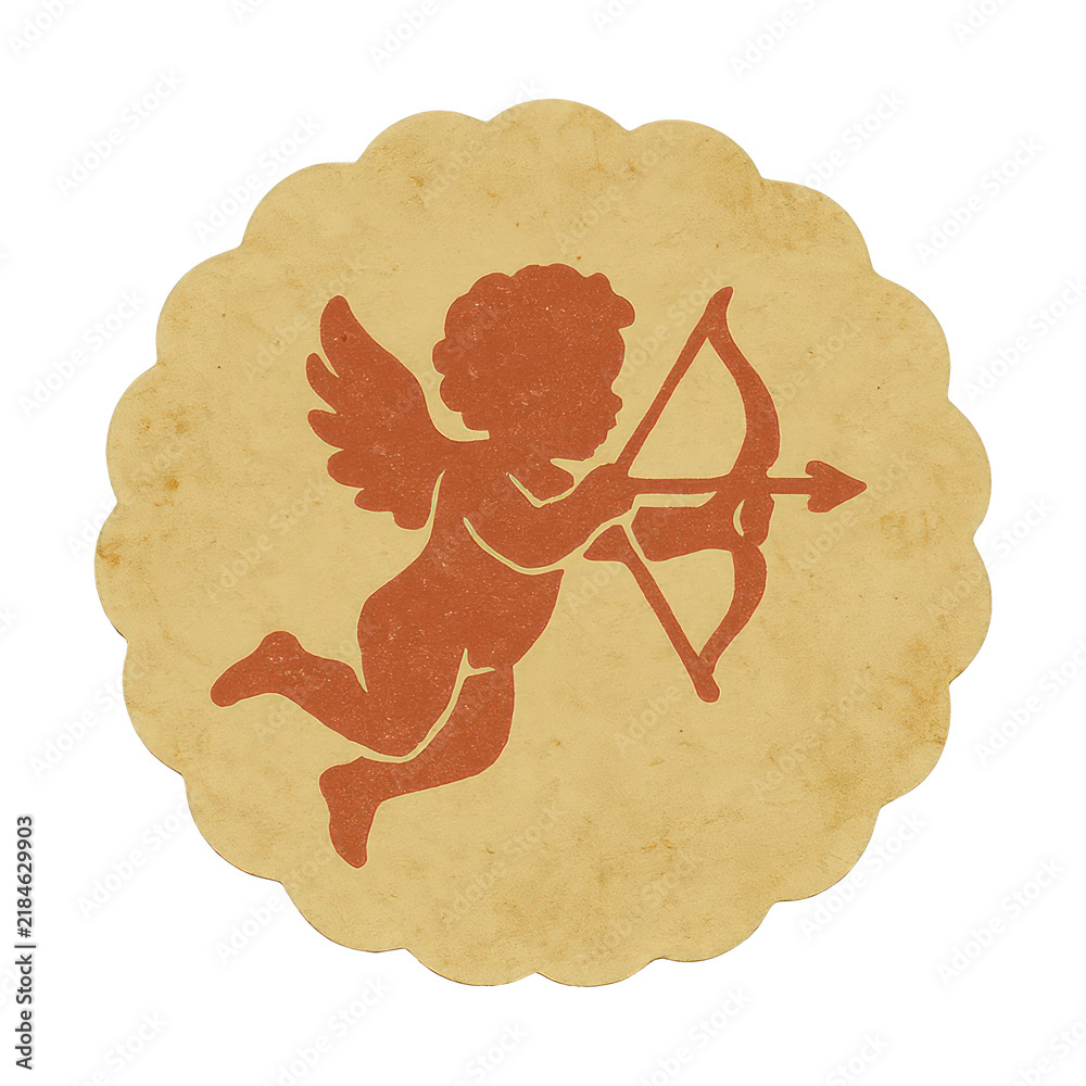 Fototapeta premium PNG Vintage cherub silhouette with bow.