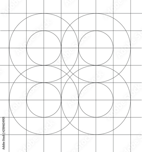 Geometric Circle Grid Layout with Overlapping Rounded Square Shapes
