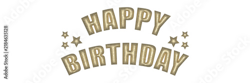  Golden happy birthday lettering with stars, a silhouette