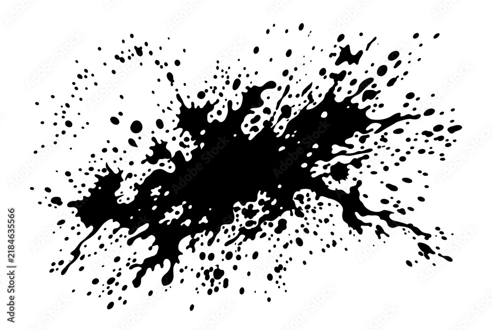 Fototapeta premium Abstract black ink splatter design on white background with splatter creates dynamic