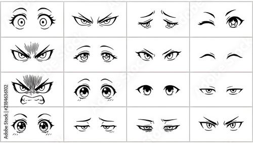 Anime Manga Facial Expression Eye Icons Collection Line Art Design