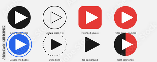 Play Button Icon Set, Video Media Player Symbols, Circle Rounded Square Arrow Icons for App and Web Design Vector