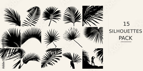 Palm Leaf In A Fan Shape Silhouette - Dynamic Pose Stock Silhouette Illustration Black Vector Clipart on White Background