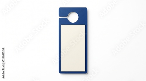 Blank blue door hanger mockup with copy space for hotel signage or promotional marketing