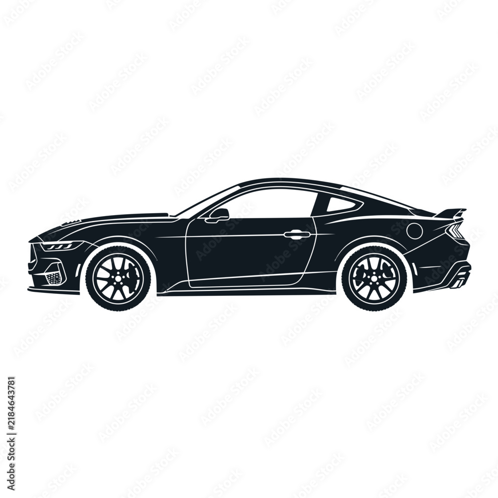 Fototapeta premium Sleek sport car silhouette in monochrome outline against plain background with design smooth lines