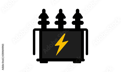 Vector icon of an electrical transformer with a lightning bolt symbol isolated on transparent background