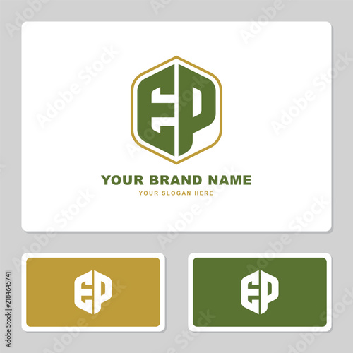 Professional EP monogram logo design in a hexagonal shape for corporate branding identity