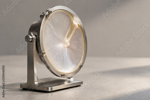 Fototapeta kuchenna Delicate acoustic eardrum model with biomimetic membrane and metallic frame, hearing science concept