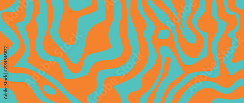 Orange and Turquoise Abstract Wavy Pattern with Bold Retro Organic Shapes