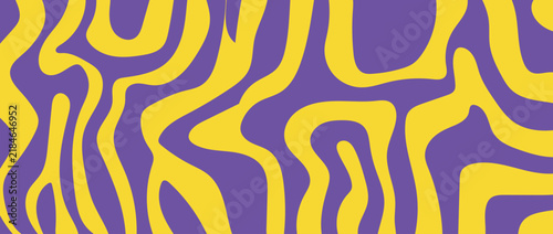 Yellow and Purple Abstract Wavy Pattern with Bold Psychedelic Organic Shapes