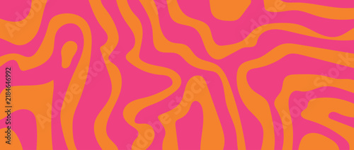 Pink and Orange Abstract Wavy Pattern with Vibrant Retro Organic Shapes