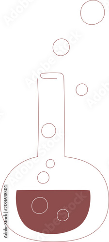 Chemical flask with bubbling liquid in minimal line art style. Laboratory glassware icon for science education, chemistry research and experiment concept. Simple doodle illustration of test tube with 