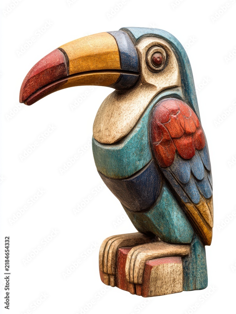 Obraz premium Hand Carved Wooden Toucan Sculpture Isolated On White Background