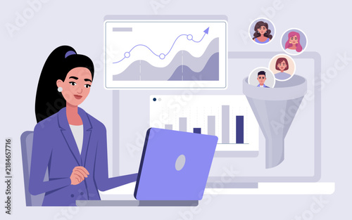 Businesswoman Analyzing Customer Funnel and Growth