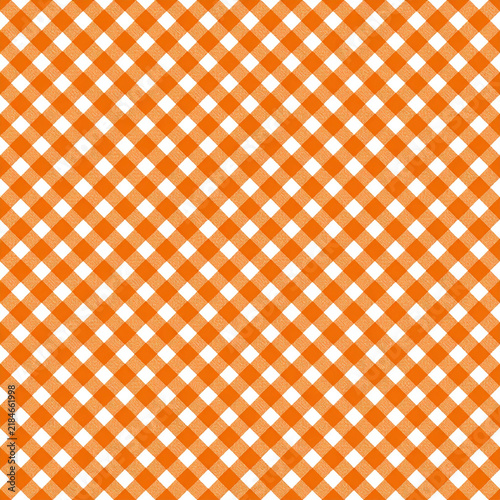 Seamless orange and white gingham checkered fabric pattern background