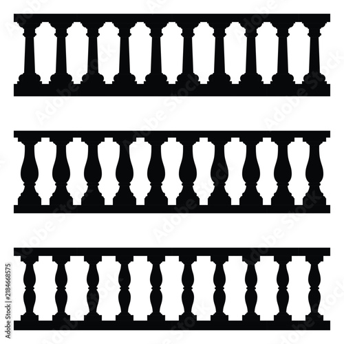 Vector collection set of balustrade railing silhouettes.	