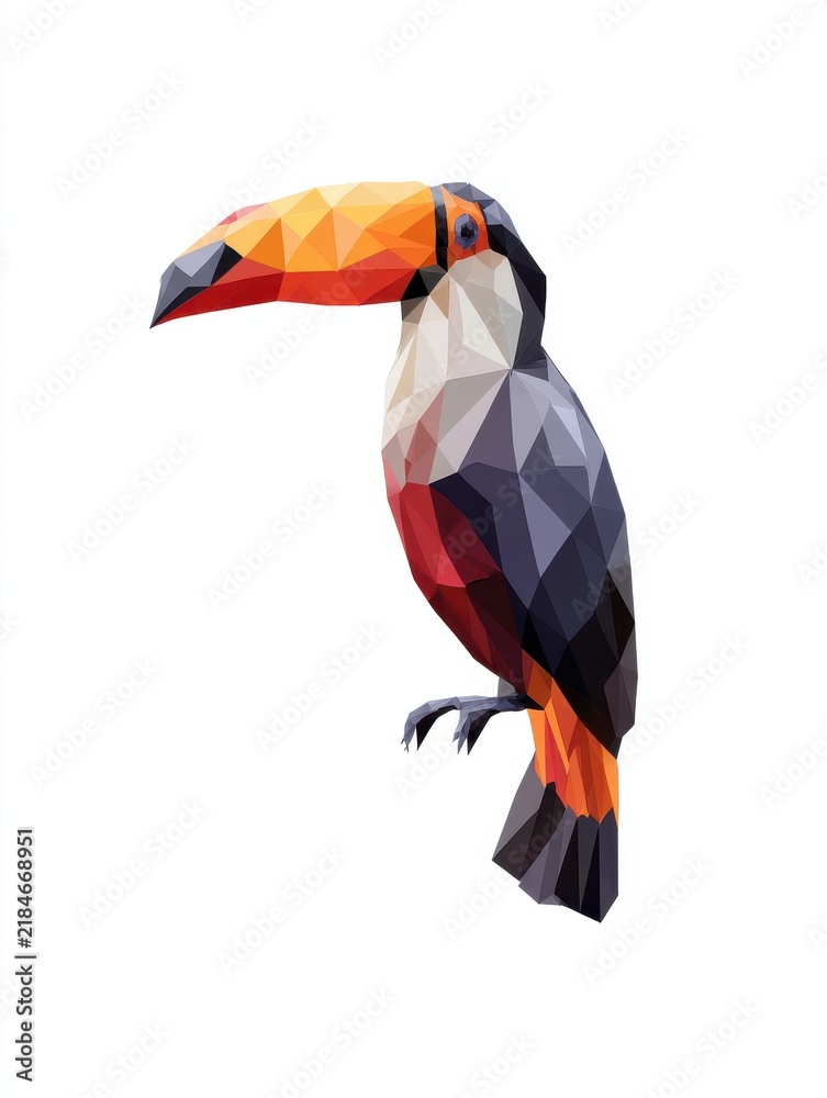 Obraz premium Low Poly Geometric Toucan Bird Portrait Isolated On White Background