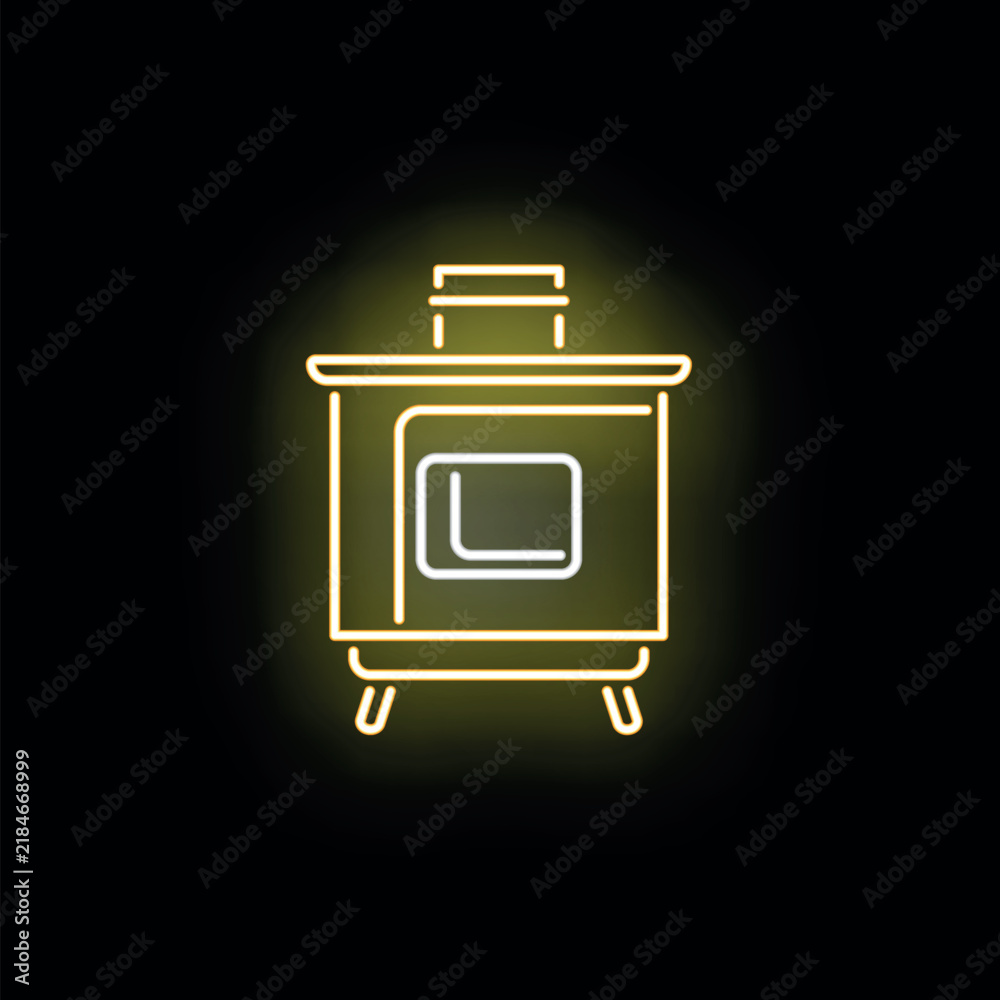 Fototapeta premium Wood burning stove line art with bright neon yellow light