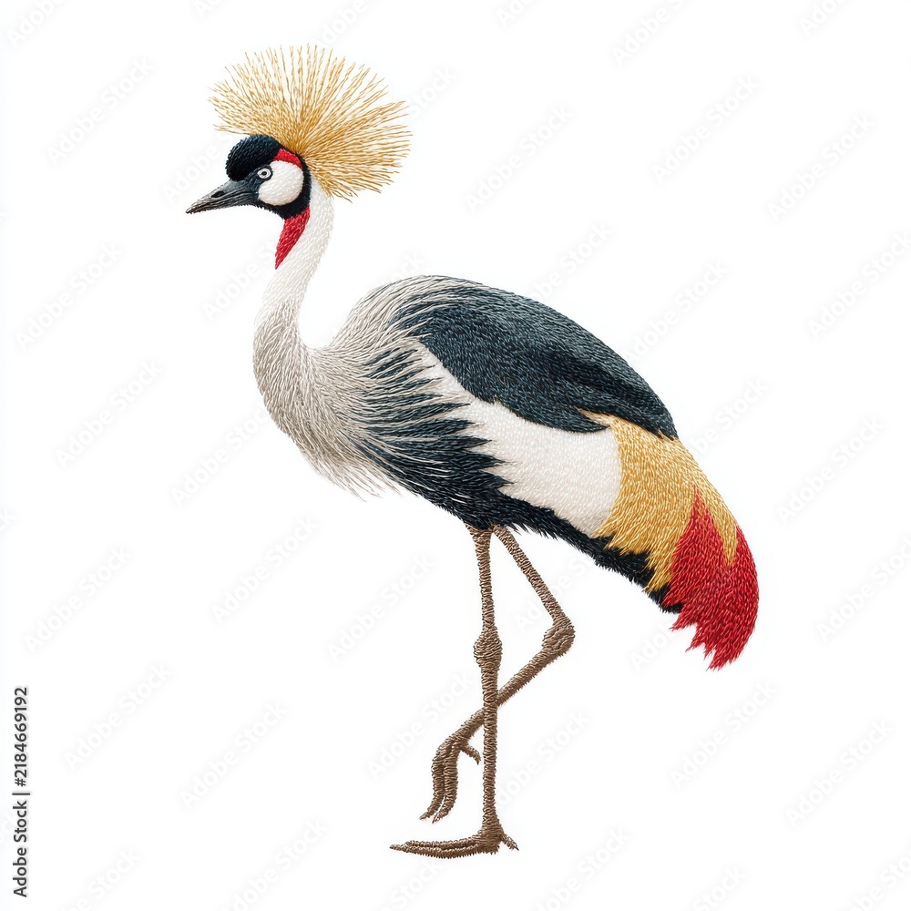 Obraz premium Majestic Grey Crowned Crane Standing Isolated On A Clean White Background With Intricate Detail