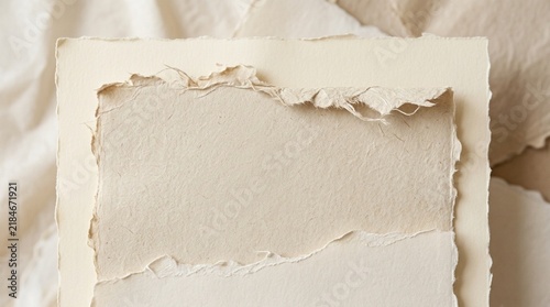 Torn Paper Layers, Neutral Background, Textured Craft Material