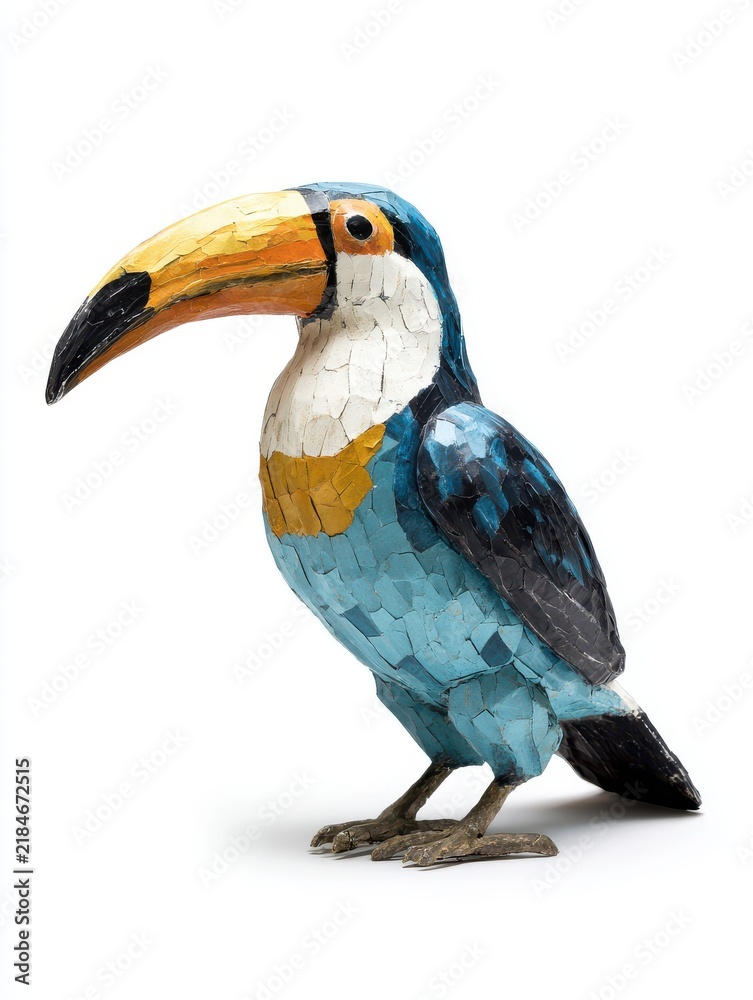 Obraz premium Sculpted Toucan Bird Crafted From Recycled Metal Pieces Isolated On A Pure White Background