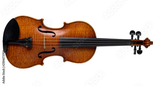 Bild auf Leinwand Ornate wooden violin with dark strings and tuning pegs, isolated on transparent