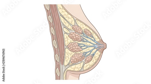Educational Cross Section of Breast Anatomy Illustration