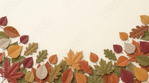 Autumn foliage arrangement as a lower frame on white surface with seasonal thanksgiving botanical background backdrop decoration
