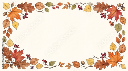 Frame made of watercolor autumn leaves and berries with watercolor seasonal illustration decoration background vegetation botanical