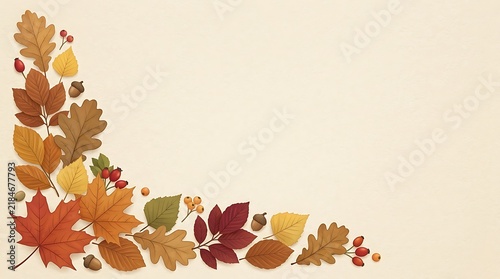 Autumn leaves arranged in a corner border with background decoration seasonal colorful composition isolated backdrop botanical