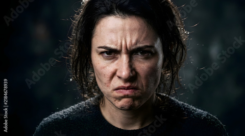 Angry frustrated young woman portrait