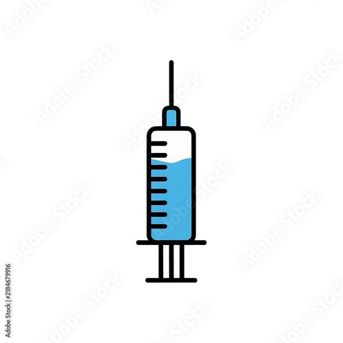 Medical syringe icon with blue liquid vaccine