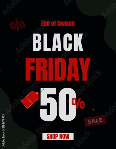 A banner for Black Friday and Cyber Monday on a black background with a 50 % discount offer