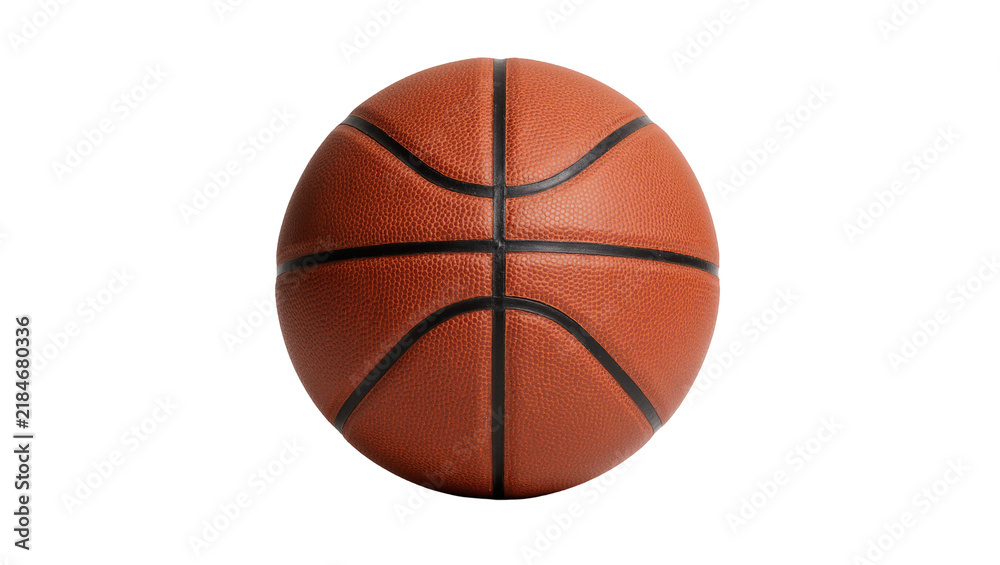 Fototapeta premium Orange textured basketball with black lines, isolated on transparent background
