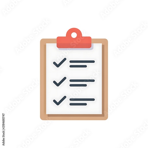 Clipboard with checklist and checkmarks on a white background