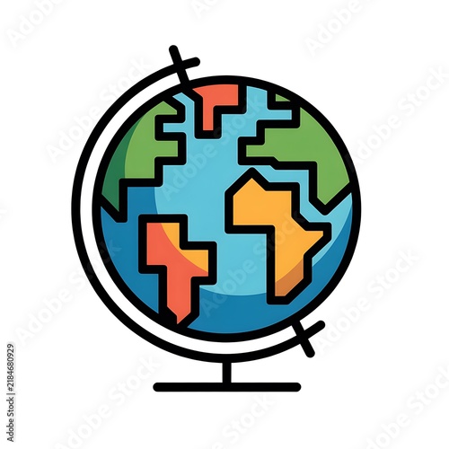 Colorful cartoon globe icon representing planet earth