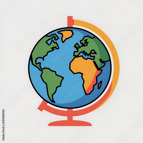 Colorful world globe map icon on a stand