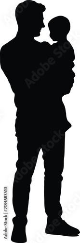Father Holding Baby Silhouette Isolated on White Background, Full Length Dad Carrying Child in Arms, Loving Parenting and Family Bond Concept for Design Use