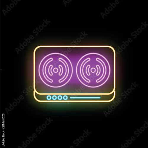 Neon glowing induction stovetop icon showing modern electric cooking technology