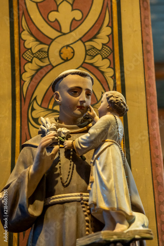 Close-up statue of Saint Anthony of Padua and the Child Jesus, Gers, Saint Georges, France