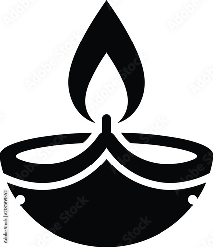 Black silhouette icon of a traditional oil lamp diya for the diwali festival celebration and religious worship Vector