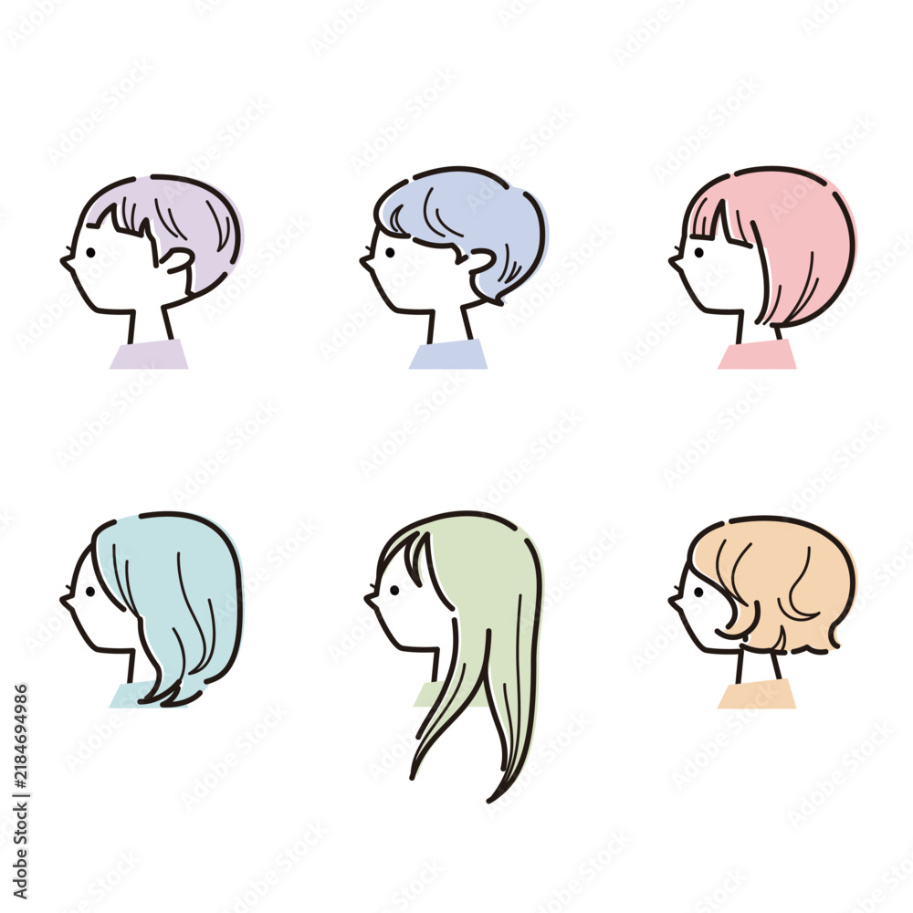 Fototapeta premium 女性の髪型バリエーションセット（カラー）