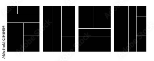 Bento grid four distinct layout options with rounded corners, each offering a unique arrangement of rectangular and square shapes .