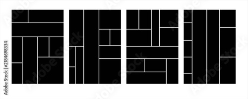 Bento grid four distinct layout options with rounded corners, each offering a unique arrangement of rectangular and square shapes .