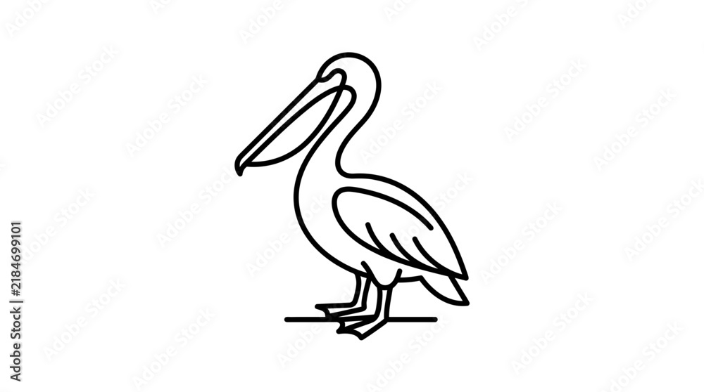 Obraz premium Minimalist Black Line Art Pelican Illustration. Simple Vector Drawing of a Seabird, Outline Icon Design Element.