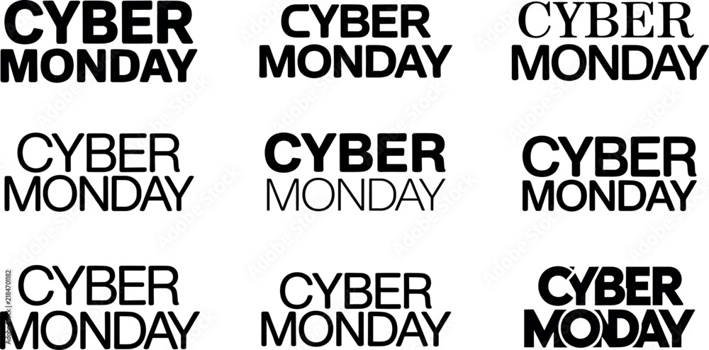 Obraz premium Cyber Monday Typography Lettering Vector Set Isolated on White Background for Promotional Sale Banners
