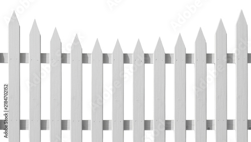 Obraz na plátně White wooden picket fence with pointed tops, isolated on transparent background