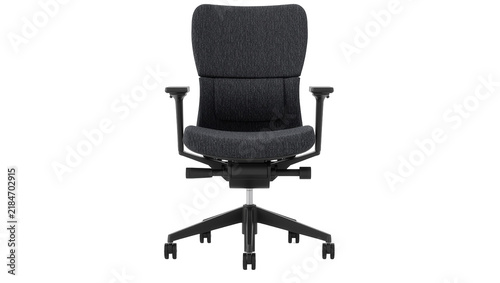 Fotografía Ergonomic dark grey fabric office chair with adjustable armrests, isolated on tr